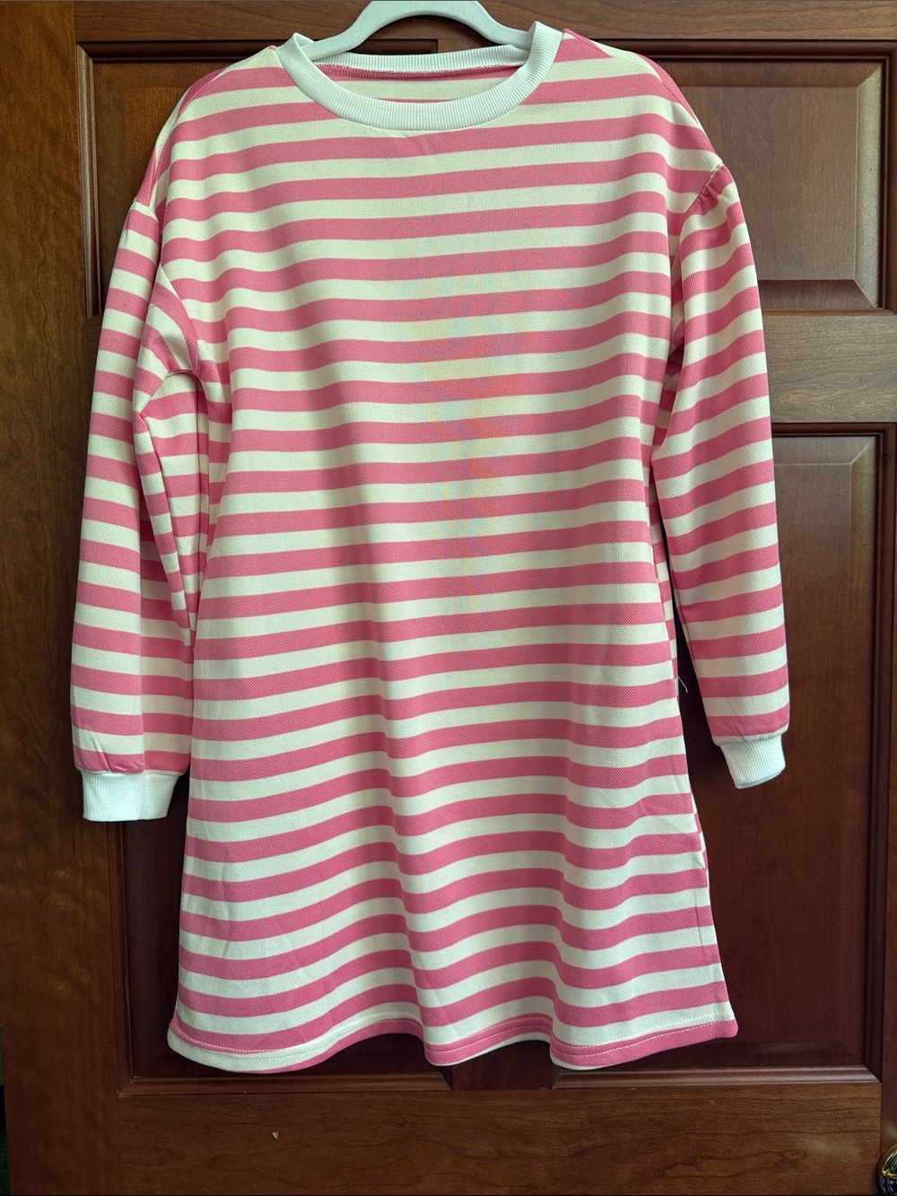 Pink and Cream Striped Long Sleeve Dress